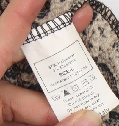 Cameo Rose Women’s Beige Animal Print Puff Sleeve High Neck Blouse Size L