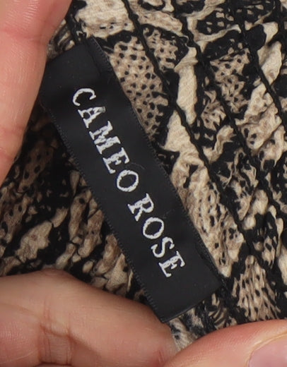 Cameo Rose Women’s Beige Animal Print Puff Sleeve High Neck Blouse Size L