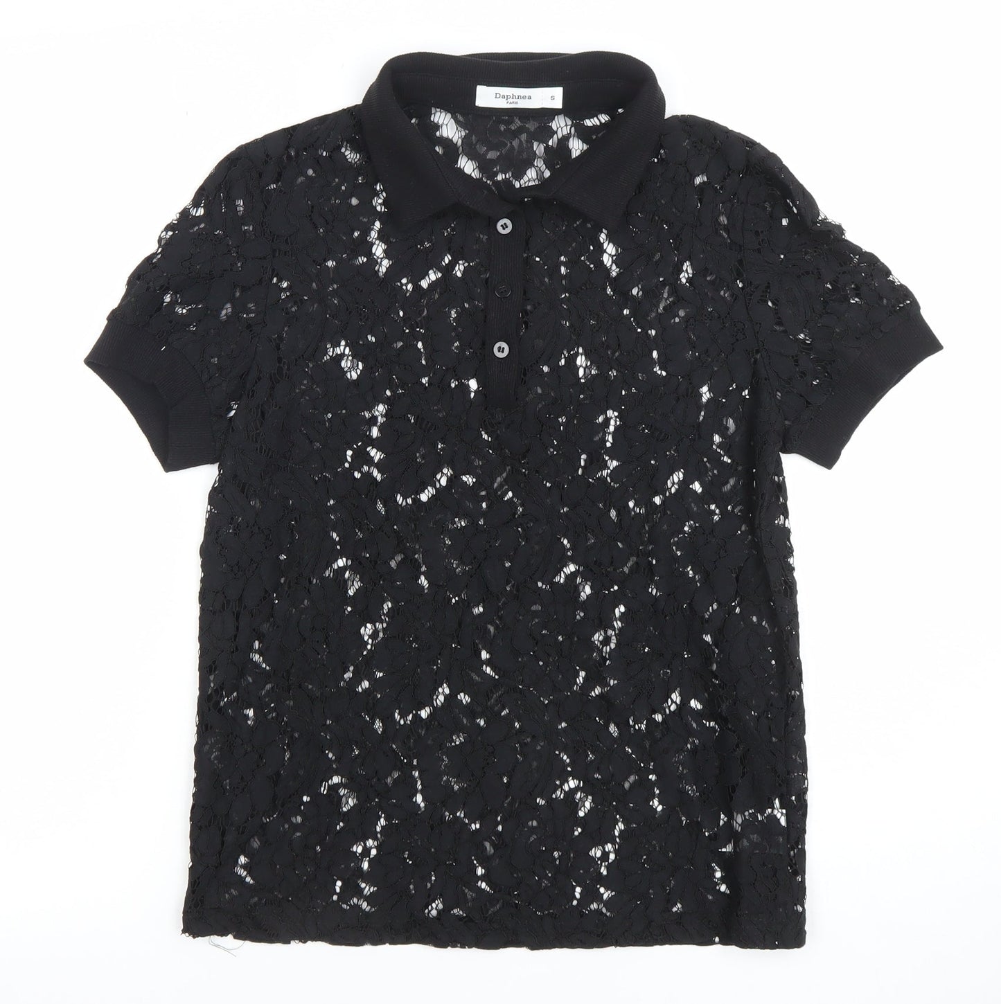 Womens UK Size S Daphnea Black Lace Polo