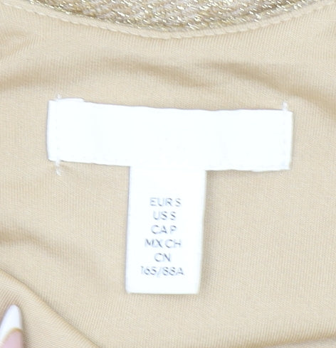 H&M Women Beige Glitter Bodysuit Size S Metallic Spaghetti Strap