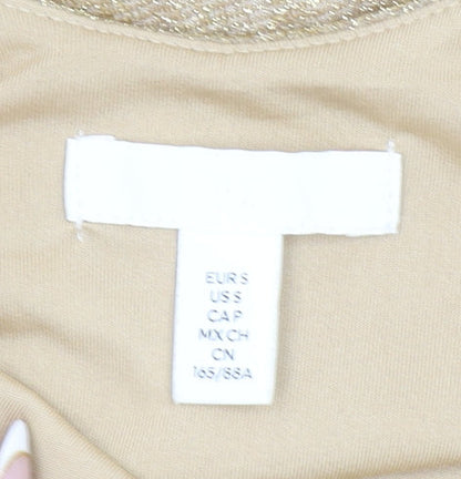 H&M Women Beige Glitter Bodysuit Size S Metallic Spaghetti Strap