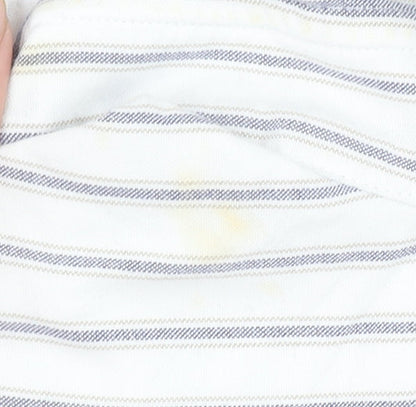 Massimo Dutti Men's White Blue Striped Long Sleeve Cotton Shirt M