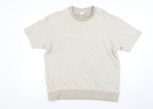 ZARA Men's Beige Striped Cotton Short Sleeve Regular Fit T-Shirt M