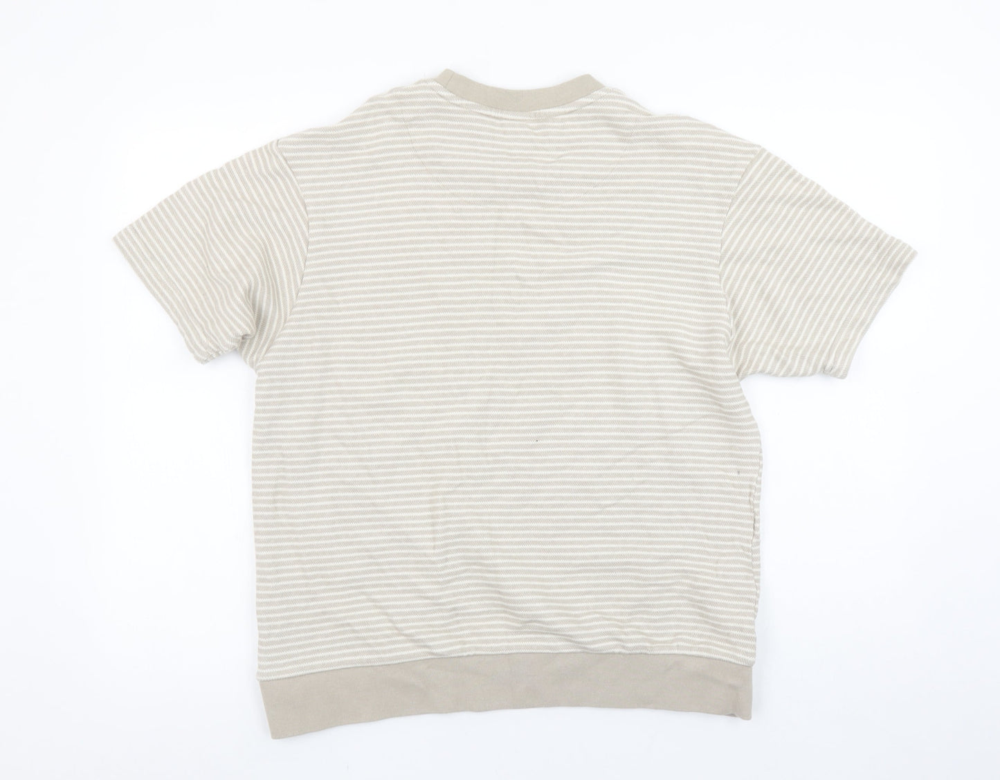 ZARA Men's Beige Striped Cotton Short Sleeve Regular Fit T-Shirt M