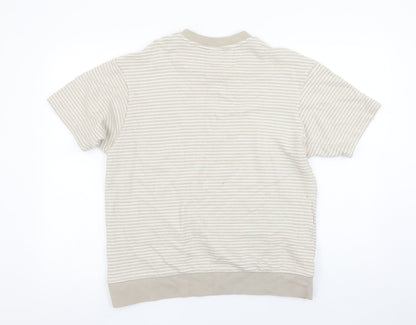 ZARA Men's Beige Striped Cotton Short Sleeve Regular Fit T-Shirt M