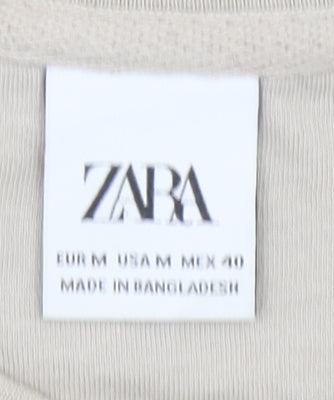 ZARA Men's Beige Striped Cotton Short Sleeve Regular Fit T-Shirt M