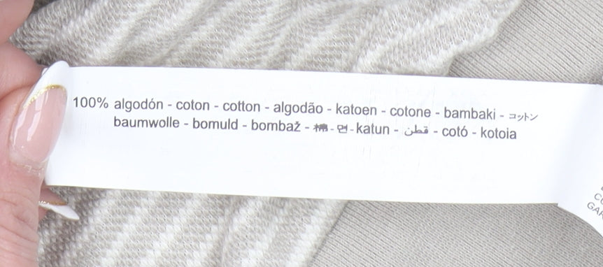 ZARA Men's Beige Striped Cotton Short Sleeve Regular Fit T-Shirt M