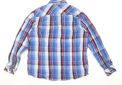 Dissident Men's Blue Check Long Sleeve Button-Up Cotton Shirt 2XL