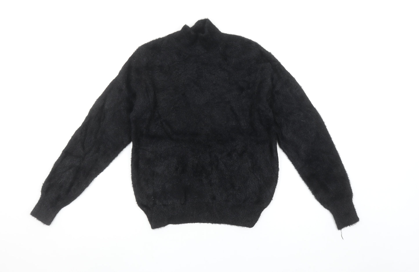 Primark Women's Black XS Mock Neck Fuzzy Knit Pullover Jumper