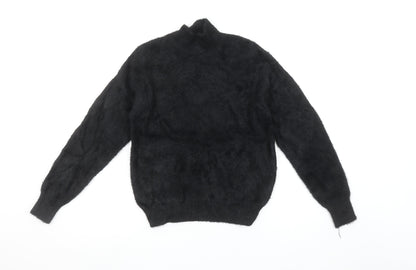 Primark Women's Black XS Mock Neck Fuzzy Knit Pullover Jumper