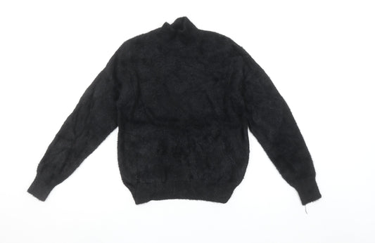 Primark Women's Black XS Mock Neck Fuzzy Knit Pullover Jumper