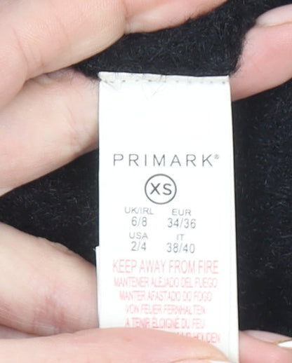 Primark Women's Black XS Mock Neck Fuzzy Knit Pullover Jumper
