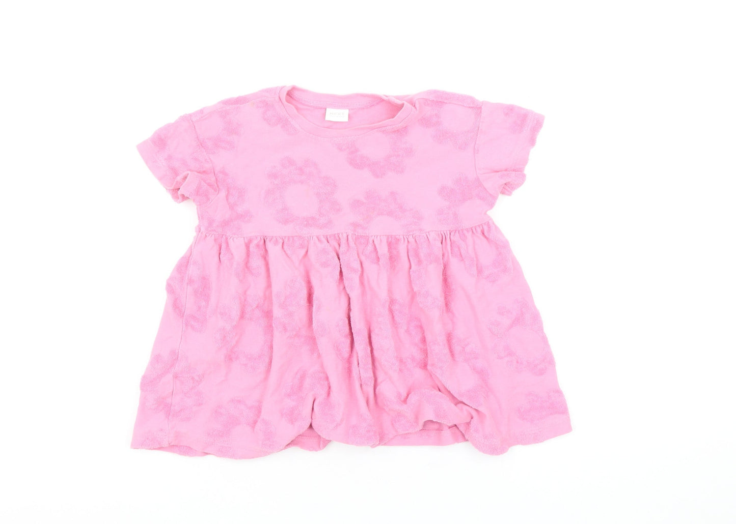 Next Girls Pink Floral Jersey A-Line Dress 12-18 Months Short Sleeve Cotton
