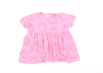 Next Girls Pink Floral Jersey A-Line Dress 12-18 Months Short Sleeve Cotton