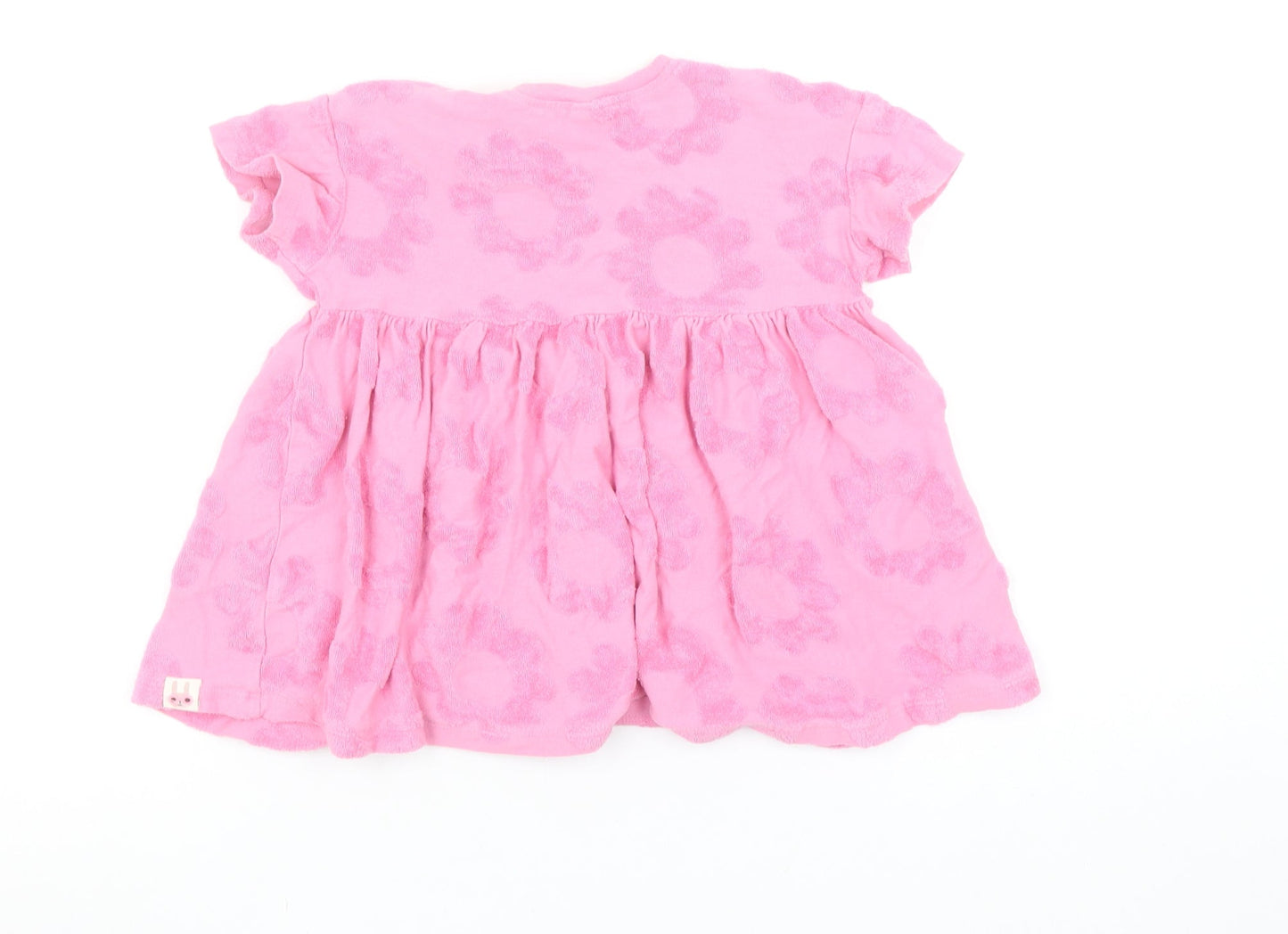 Next Girls Pink Floral Jersey A-Line Dress 12-18 Months Short Sleeve Cotton