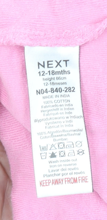 Next Girls Pink Floral Jersey A-Line Dress 12-18 Months Short Sleeve Cotton