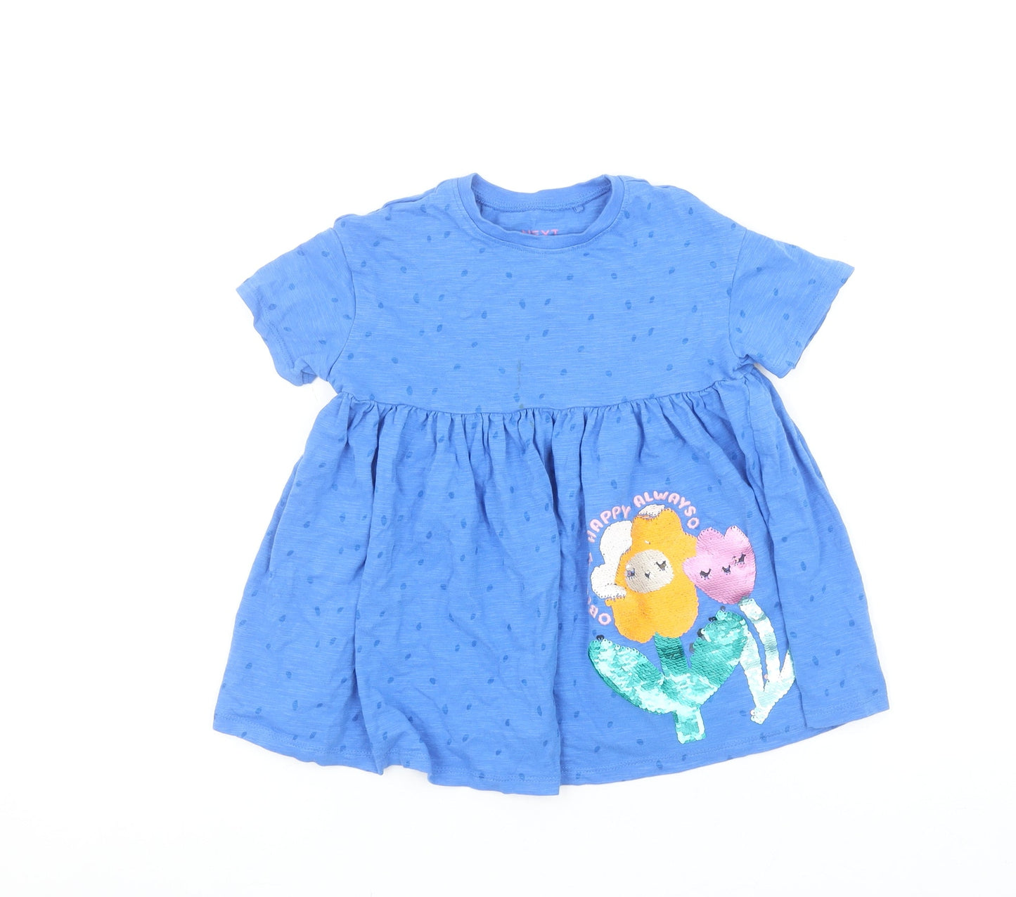 Next Girls Blue Short Sleeve Skater Dress 18-24 Months Sequin Floral