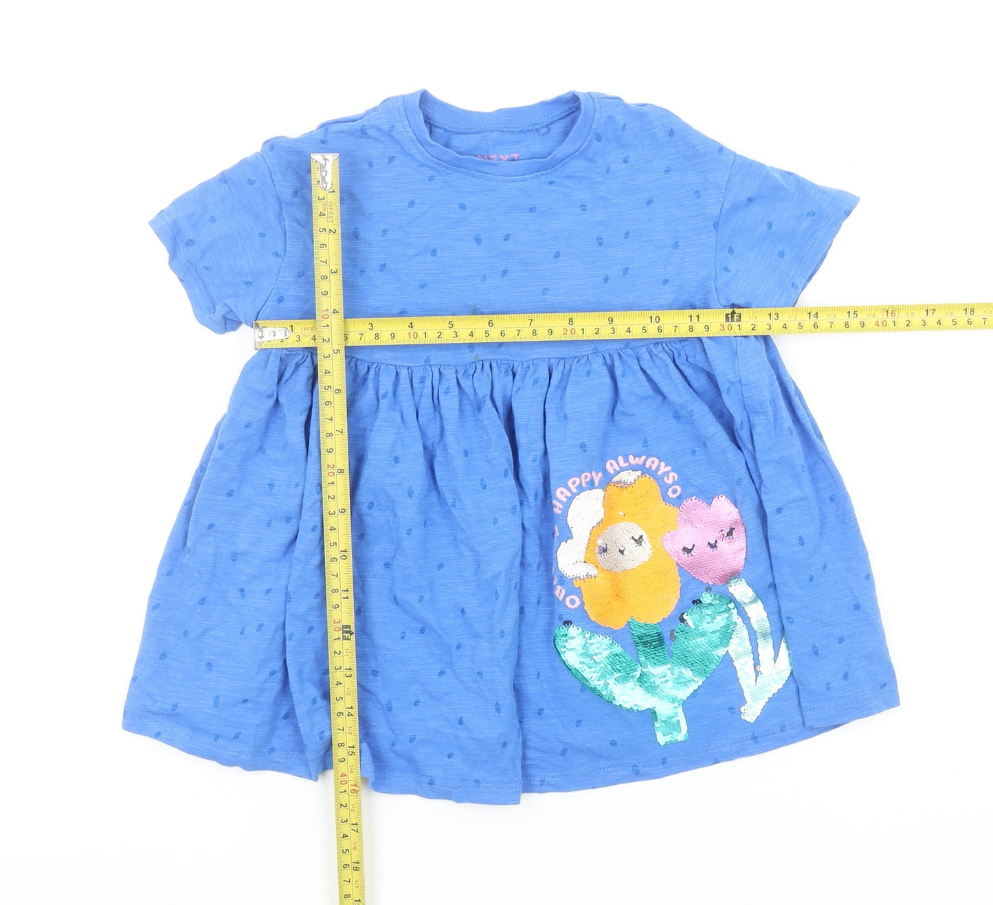 Next Girls Blue Short Sleeve Skater Dress 18-24 Months Sequin Floral