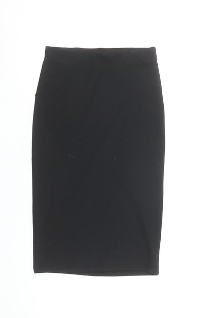 Bershka Women Black XS High Rise Pencil Skirt Stretch Polyester