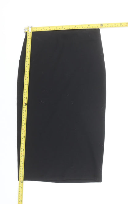 Bershka Women Black XS High Rise Pencil Skirt Stretch Polyester