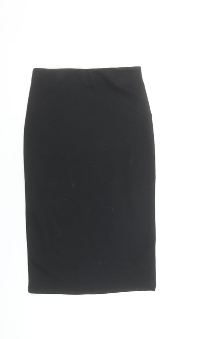 Bershka Women Black XS High Rise Pencil Skirt Stretch Polyester