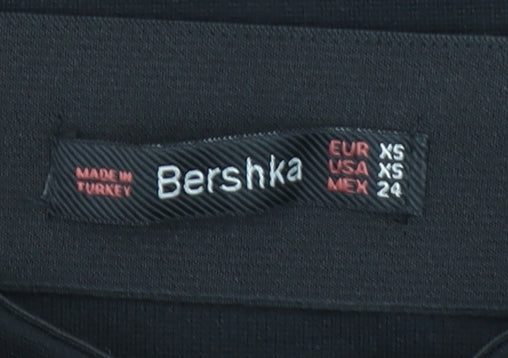 Bershka Women Black XS High Rise Pencil Skirt Stretch Polyester