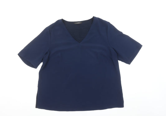 Dunnes Womens Navy Blue Basic V-Neck Short Sleeve Blouse Size 16