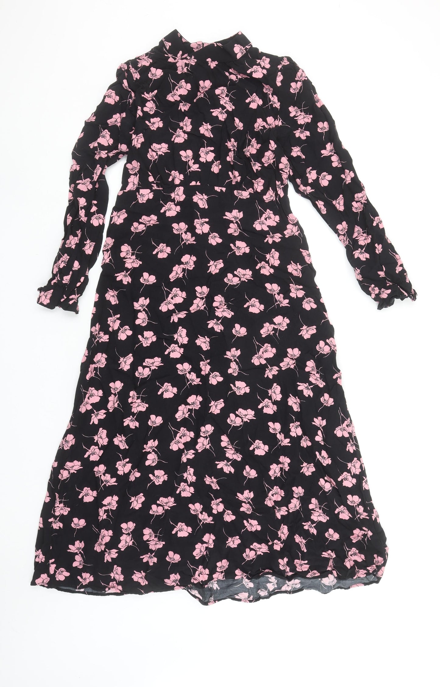 Marks and Spencer Women’s Black Pink Floral Long Dress Size 8