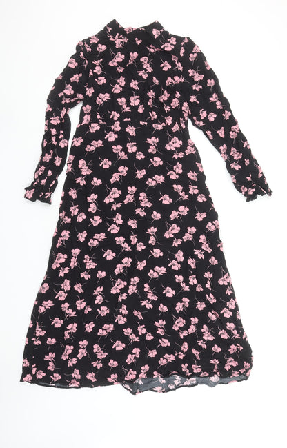 Marks and Spencer Women’s Black Pink Floral Long Dress Size 8