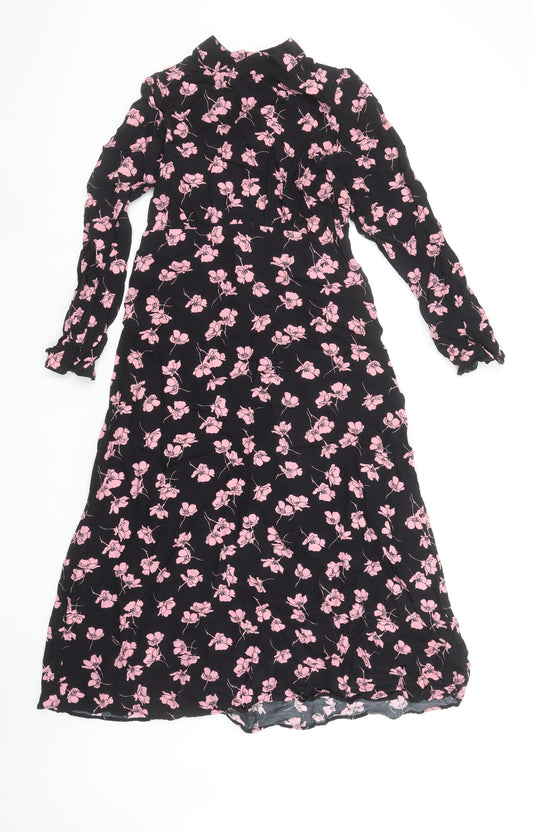 Marks and Spencer Women’s Black Pink Floral Long Dress Size 8