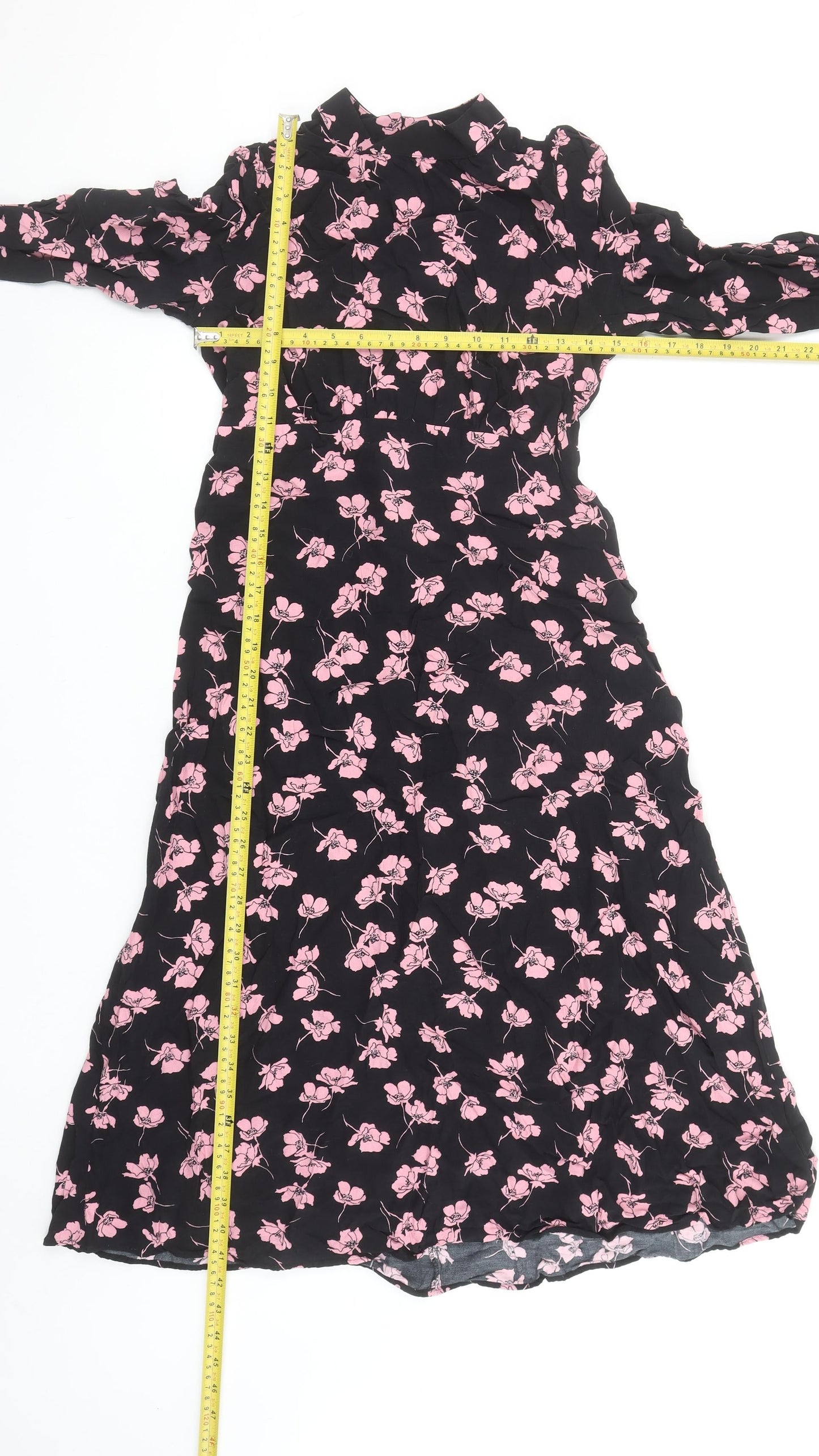 Marks and Spencer Women’s Black Pink Floral Long Dress Size 8