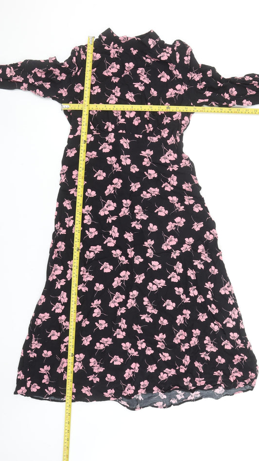 Marks and Spencer Women’s Black Pink Floral Long Dress Size 8