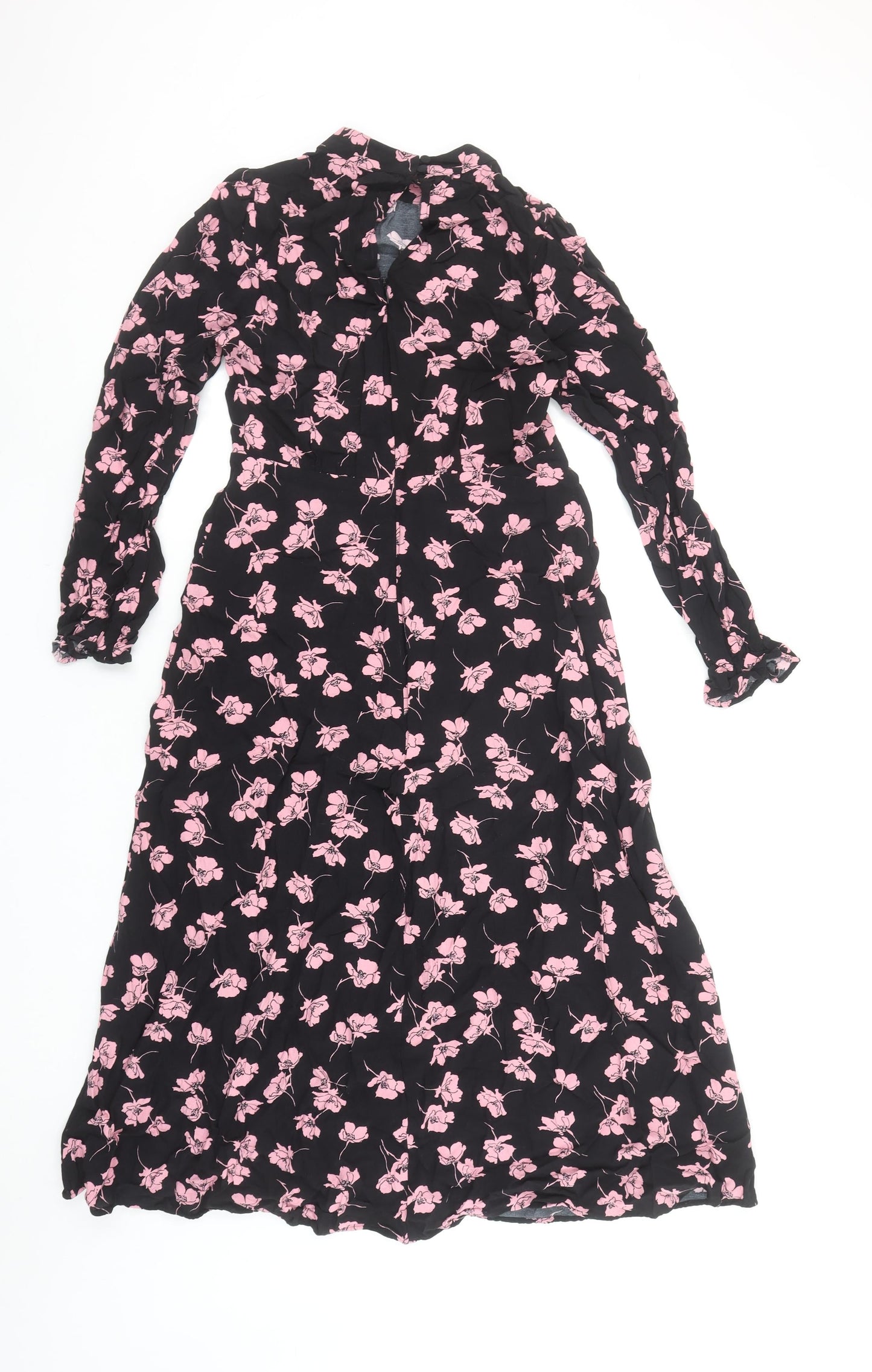 Marks and Spencer Women’s Black Pink Floral Long Dress Size 8