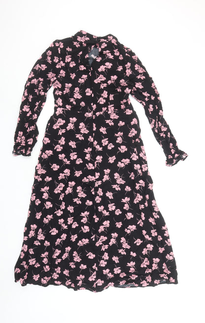 Marks and Spencer Women’s Black Pink Floral Long Dress Size 8