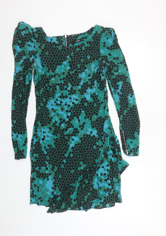 Oasis Women Green Geometric Silk Asymmetric Dress Size 8