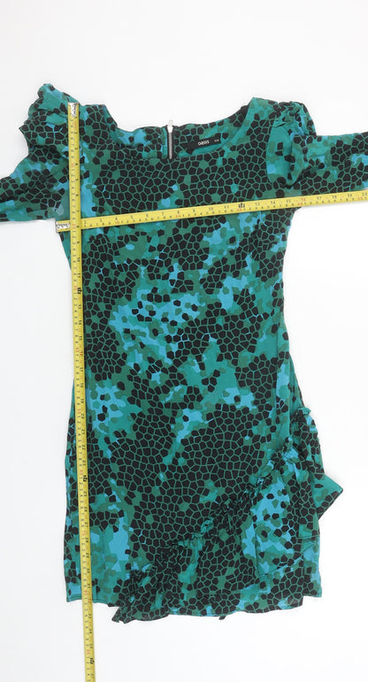 Oasis Women Green Geometric Silk Asymmetric Dress Size 8