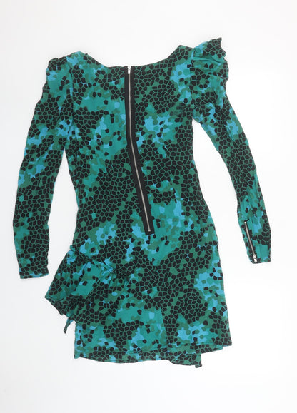 Oasis Women Green Geometric Silk Asymmetric Dress Size 8