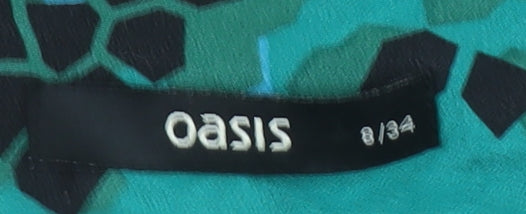 Oasis Women Green Geometric Silk Asymmetric Dress Size 8