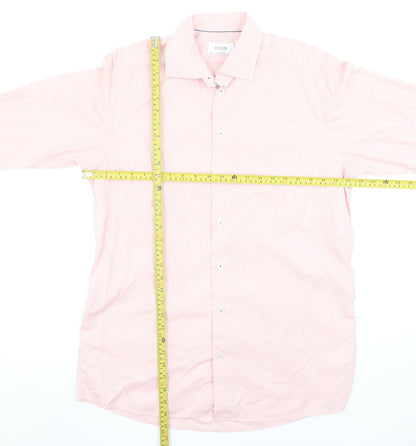 Eton Men's Pink Slim Fit Check Long Sleeve Button-Up Cotton Shirt Size 16
