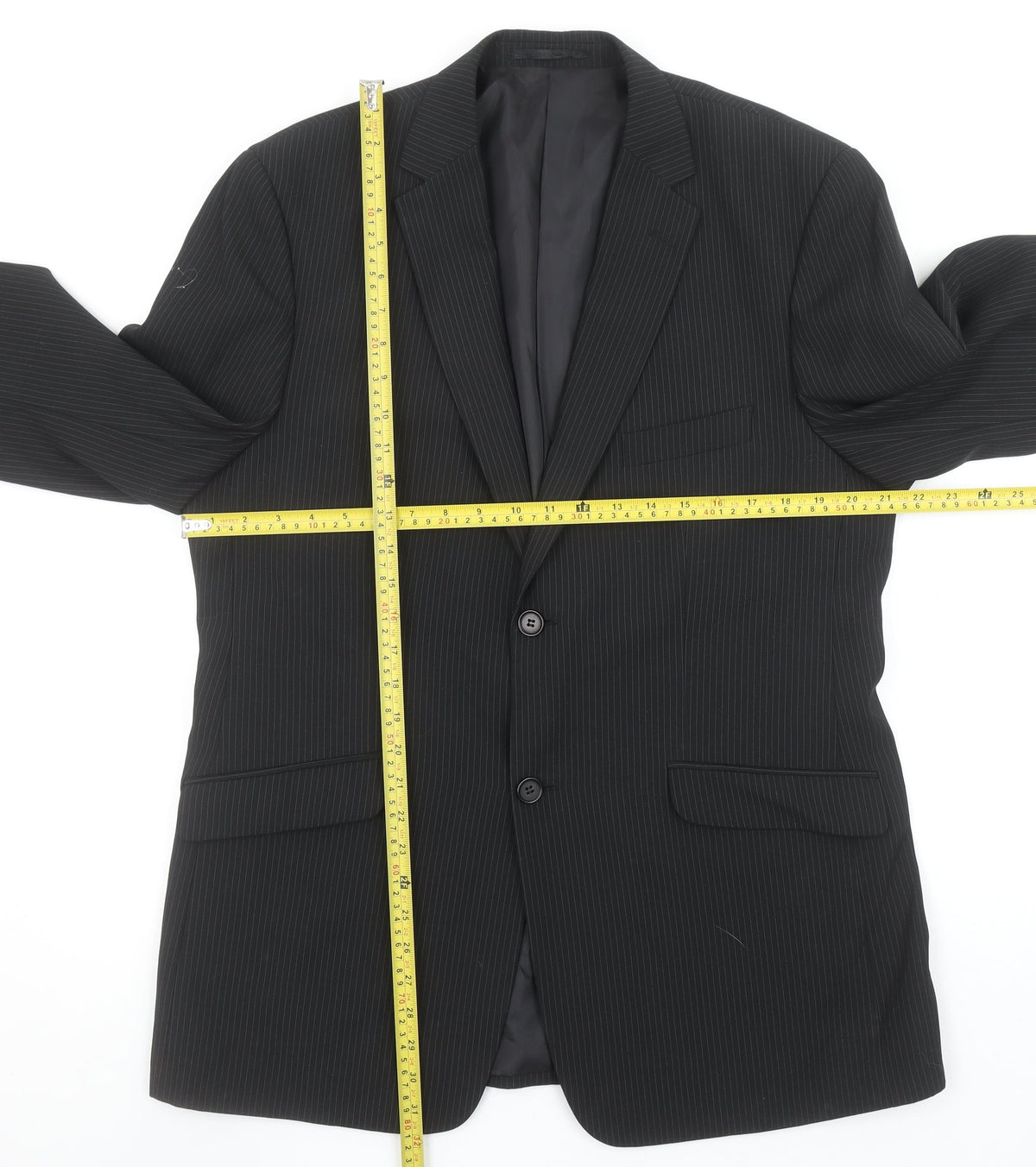 Bartoni Men's Black Pinstripe 42R Classic 2-Button Suit Jacket