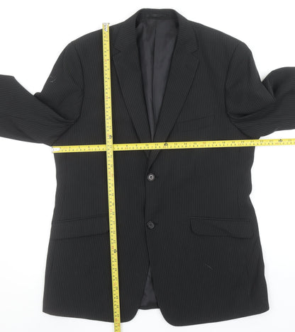 Bartoni Men's Black Pinstripe 42R Classic 2-Button Suit Jacket