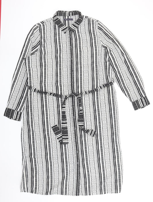 Marks and Spencer Women’s Black Striped Shirt Dress Size 18 Belted Long Sleeve