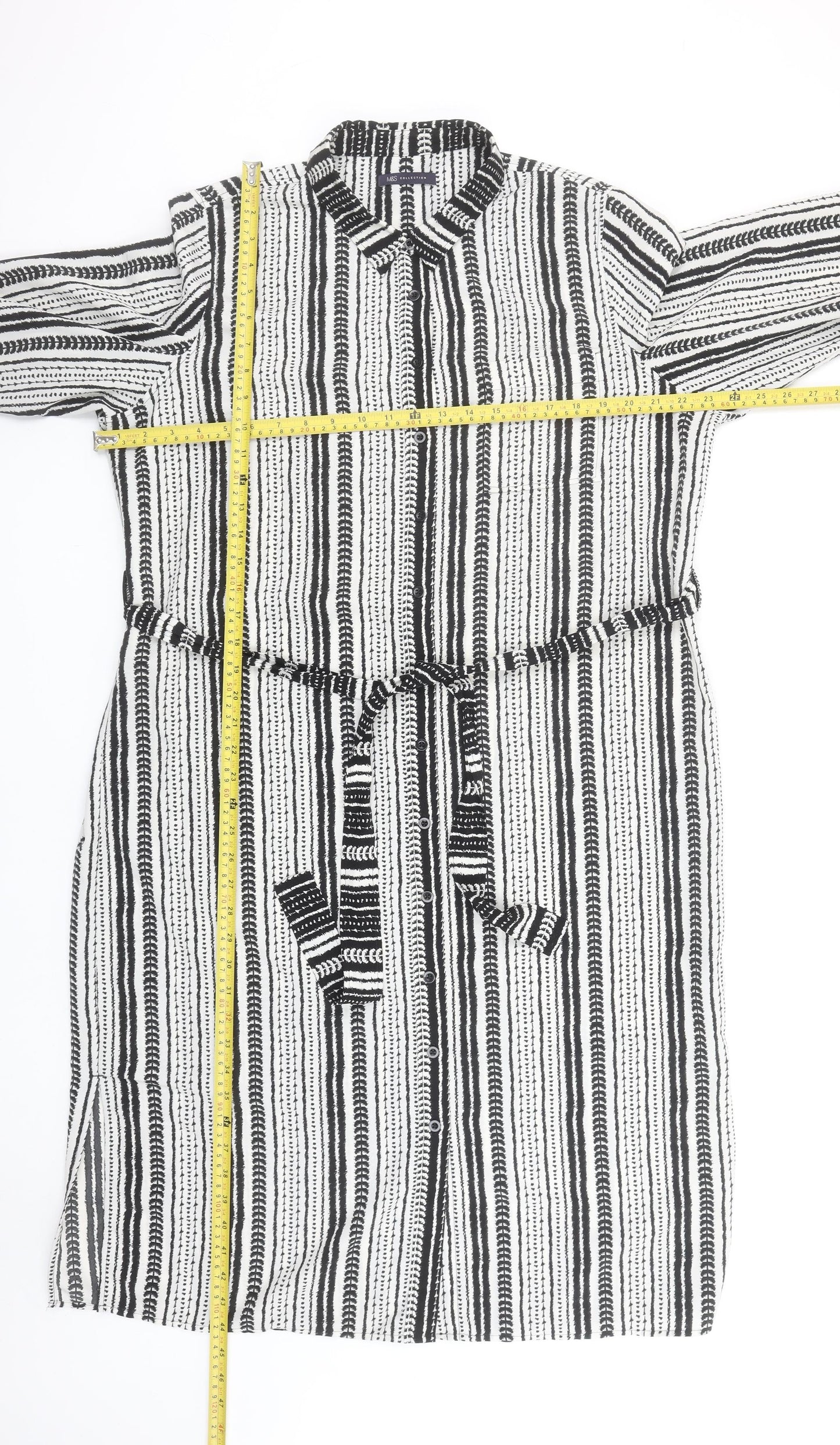 Marks and Spencer Women’s Black Striped Shirt Dress Size 18 Belted Long Sleeve