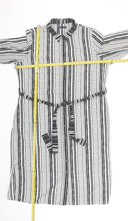 Marks and Spencer Women’s Black Striped Shirt Dress Size 18 Belted Long Sleeve