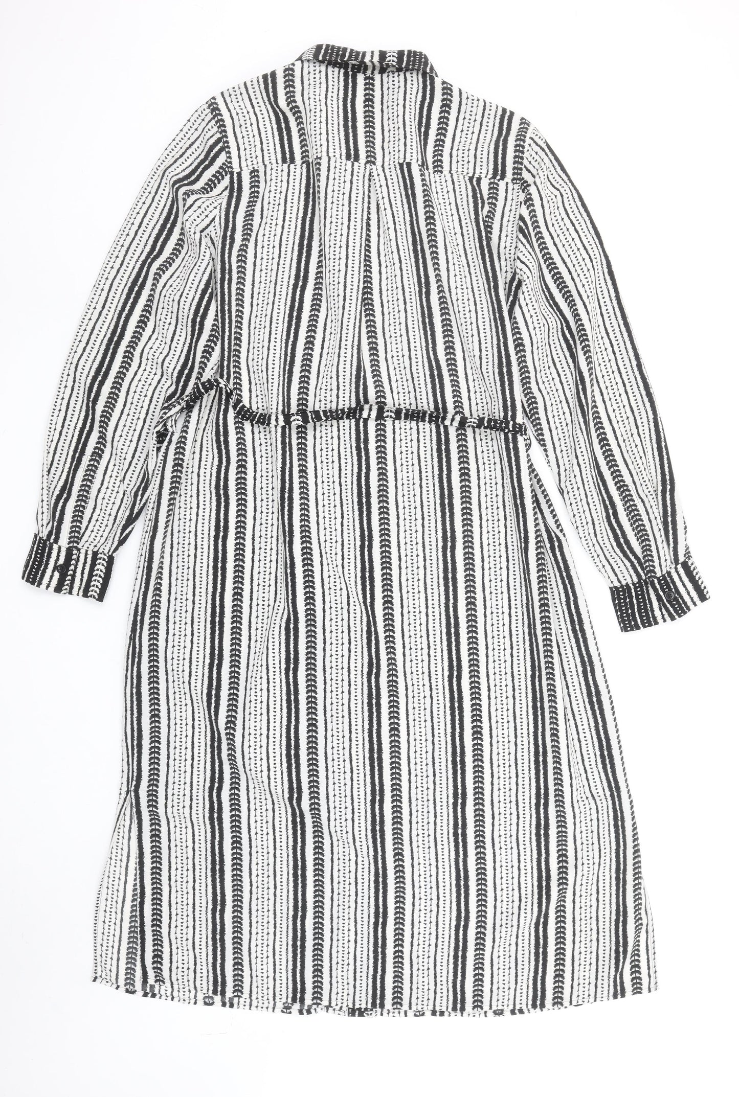 Marks and Spencer Women’s Black Striped Shirt Dress Size 18 Belted Long Sleeve