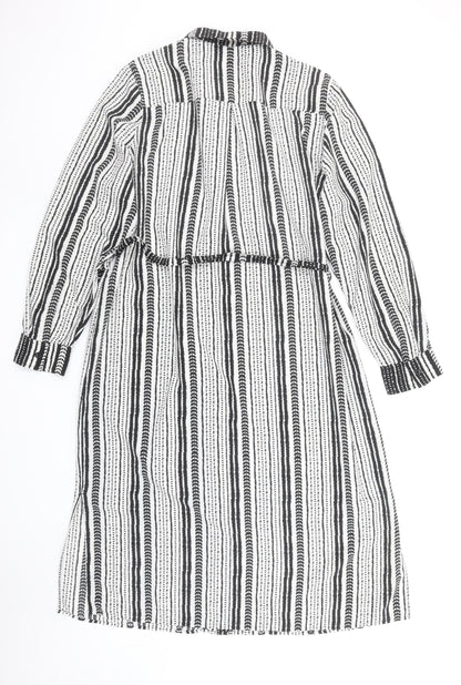 Marks and Spencer Women’s Black Striped Shirt Dress Size 18 Belted Long Sleeve