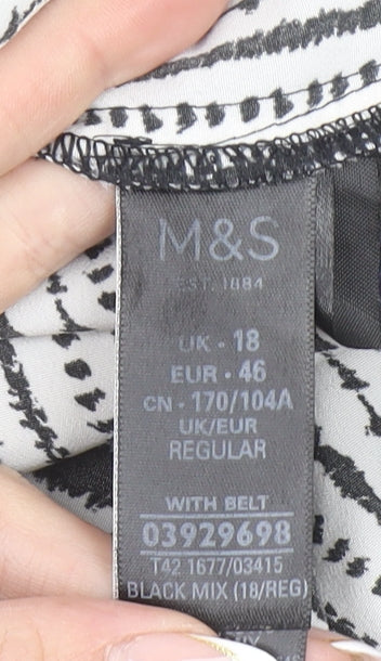 Marks and Spencer Women’s Black Striped Shirt Dress Size 18 Belted Long Sleeve