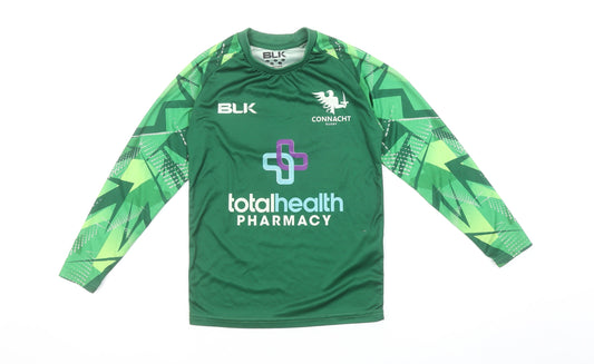 BLK Boys Green Connacht Rugby Long Sleeve Athletic Top Size 8 Years
