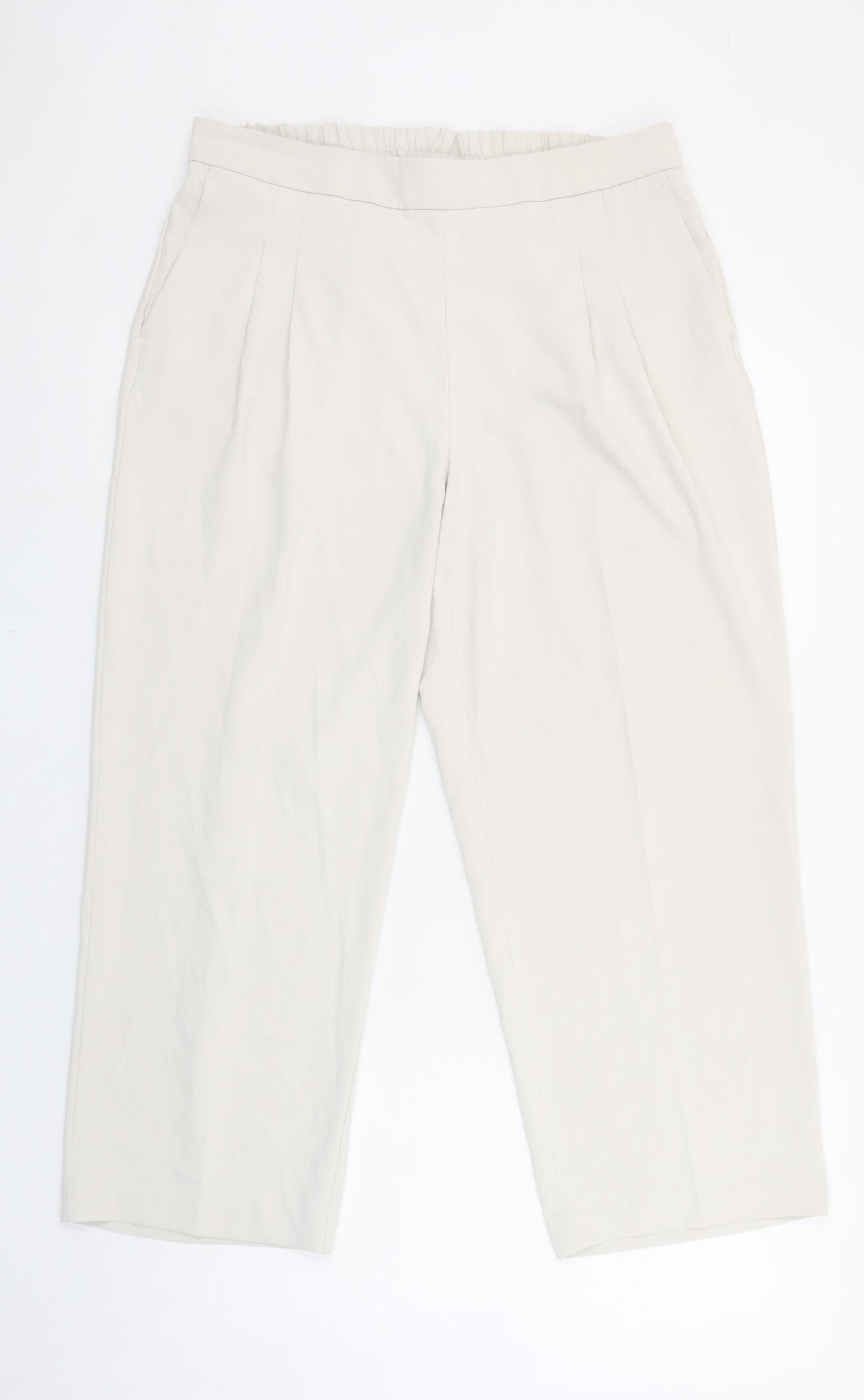 Womens UK Size 14 Rachel Zoe Regular Fit Cropped Beige Trousers