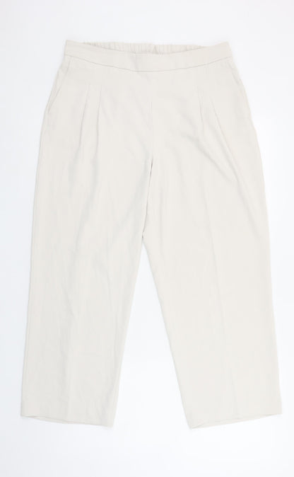Womens UK Size 14 Rachel Zoe Regular Fit Cropped Beige Trousers